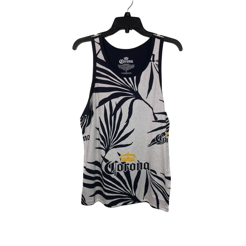 Corona Mens Tank Top S White/Navy Tropical Print